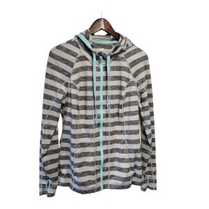 LUKKA Striped Hooded Athletic Jacket Long Sleeve Zip‎ Up LARGE Gray